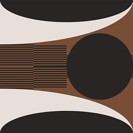 Cercles rétro, rayures en marron, blanc, noir. Art géométrique abstrait moderne n° 2 sur Dina Dankers