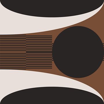 Retro Cirkels, Strepen in Bruin, Wit, Zwart. Moderne abstracte geometrische kunst nr. 2 van Dina Dankers
