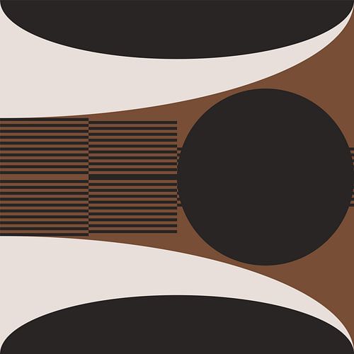 Retro Cirkels, Strepen in Bruin, Wit, Zwart. Moderne abstracte geometrische kunst nr. 2