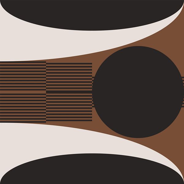 Retro Circles, Stripes in Brown, White, Black. Modern abstract geometric art no. 2 by Dina Dankers