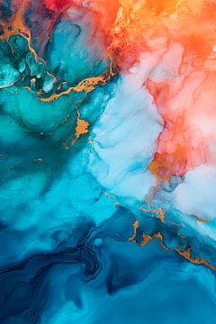 Abstracte kleurenexplosie in blauw-oranje van Poster Art Shop