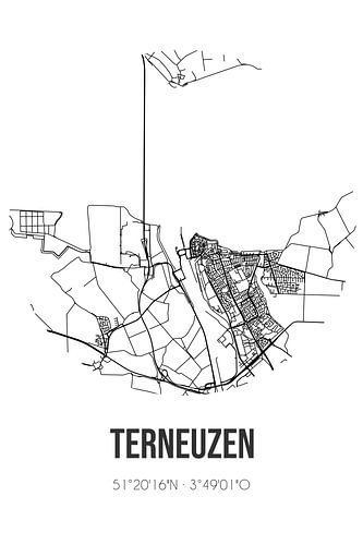 Terneuzen (Zeeland) | Karte | Schwarz und weiß