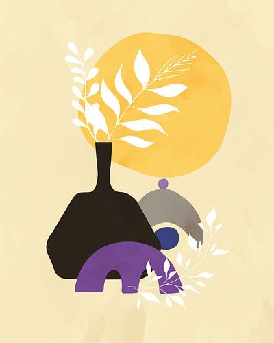 Vase with leaves minimalist still life