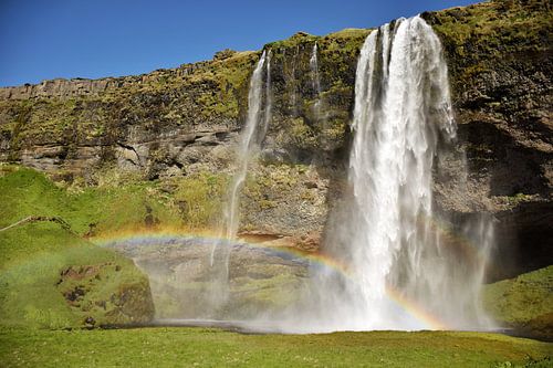 Seljalandsfoss met een regenboog