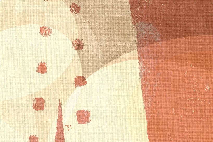 Abstract shapes in warm colors on linen by Dina Dankers