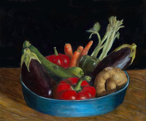 Back from market, vegetables, oil painting by Astrid van de Ven