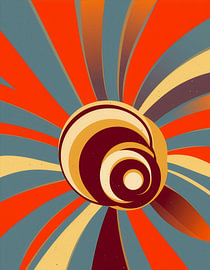 Retro Sunburst-Grafik mit kräftigen Vintage-Farben und Kurven