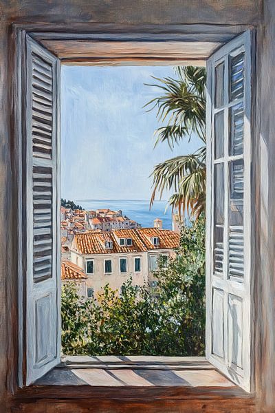 City by the sea with palm trees by Eye catching paintings