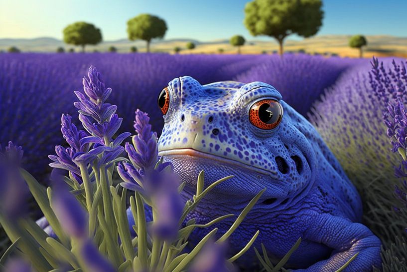 Frog in the Lavender Field - Digital Art by CatsArt