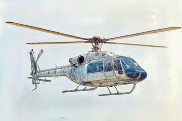 Gedetailleerde tekening van een helikopter -  van Peter Pen Tekeningen en Aquarel schilderijen