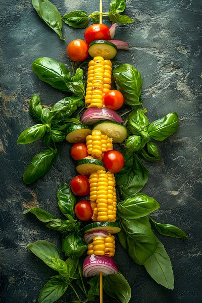 Vegetable skewers with fresh herbs by Poster Art Shop