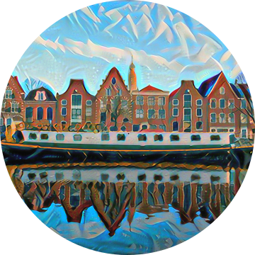 Modern Schilderij Haarlem Spaarne Grachtenpanden met Woonboot van Slimme Kunst.nl