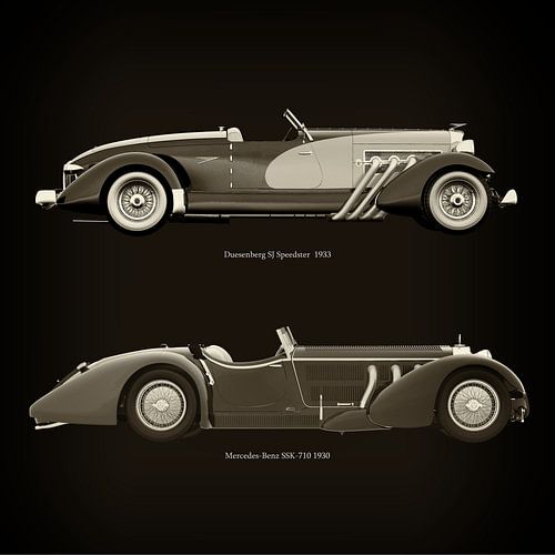 Duesenberg SJ Speedster 1933 en Mercedes-Benz SSK-710 1930