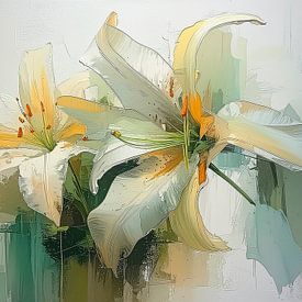 Mixed media Art: Weiße Lilien in der Bordüre von Studio Pieternel