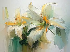 Mixed media Art: Weiße Lilien in der Bordüre