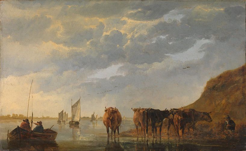 A Herdsman with Five Cows by a River, Aelbert Cuyp by Masterful Masters