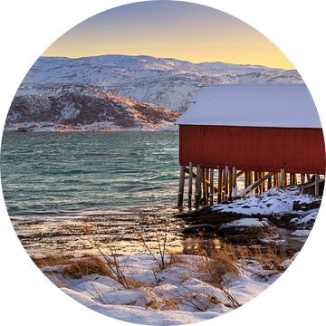 Boothuis in Winter op Sommarøya, Noorwegen van Adelheid Smitt