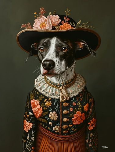 hond in victoriaanse kleding