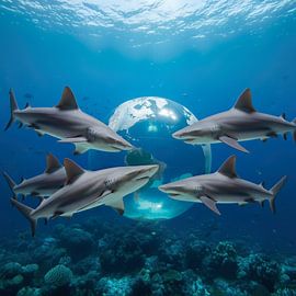 Le monde dans un bassin de requins sur Ingo Laue