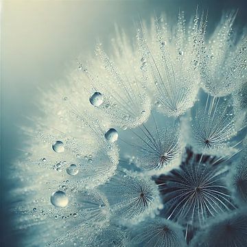 Paardenbloempluis in Blauwe Tinten: Close-Up met Waterdruppels van KB Design & Photography (Karen Brouwer)