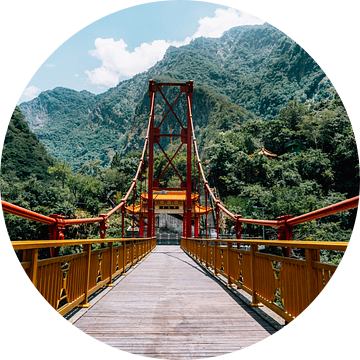 Rood met gele brug in de Taroko Gorge in Taiwan van Expeditie Aardbol