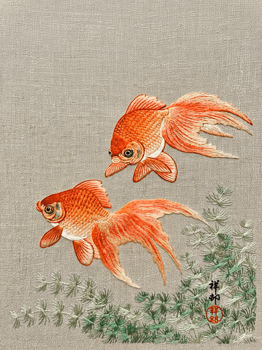 Traditionele Japanse kunst: Goudvissen met Japans borduurwerk van Studio Pieternel