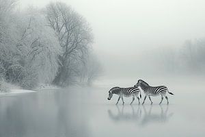 Zebra's in einer Winterlandschaft
