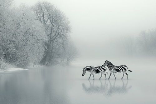 Zebra's in a Winter Landscape