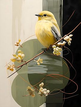 Peinture d'oiseau avec la couleur jaune verdâtre du printemps sur PixelPrestige