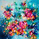 Showers of flowers - impressionistisch bloemenschilderij met blauwe achtergrond van Qeimoy thumbnail