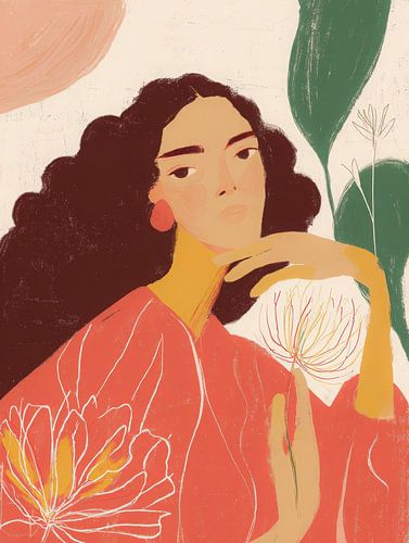 Femme rêveuse avec une fleur dans des tons doux