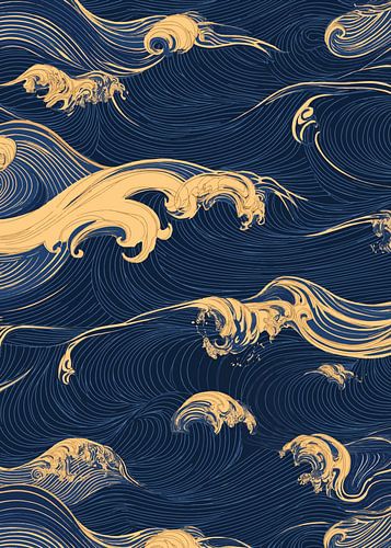 Golfpatroon in goud en blauw