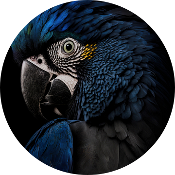Papegaai in het blauw met donkere achtergrond van Digitale Schilderijen