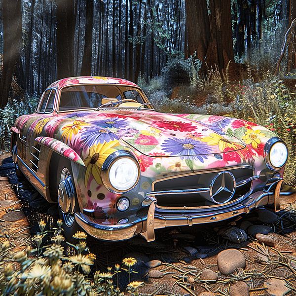 Mercedes Benz 300 SL Hippie Blumen Oldtimer Wald Eleganz von gm_designs