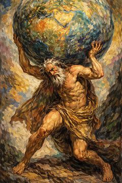 Atlas Griekse titan schilderij. van Galerij Hoppenbrouwers