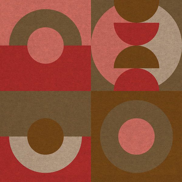 Geometrische abstrakte Formen in warmen gedeckten Farben II von Abstrakte minimalistische Kunst