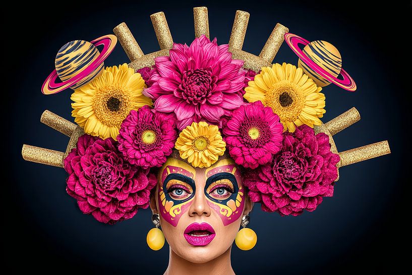 Fotorealistisches fiktives Porträt Frau mit Blumen von Egon Zitter
