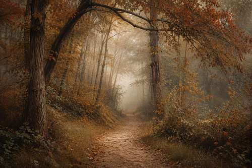 Autumn Forest in the Mist – Dreamy Landscape
