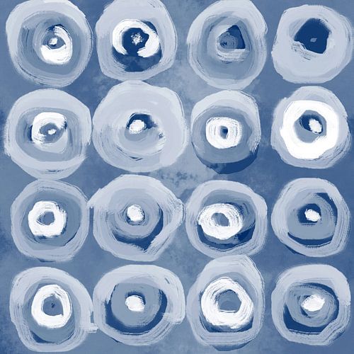 Abstracte geschilderde geometrie in blauw, zilver en wit