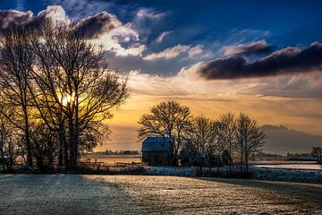 Winterzon op het Friese platteland sur Harrie Muis