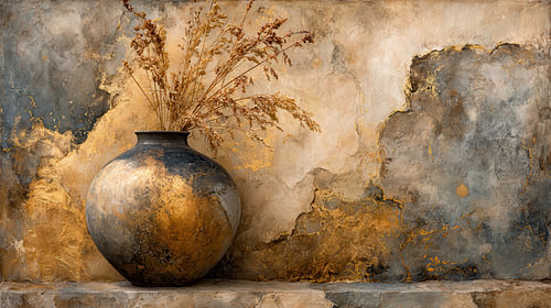 Atmospheric vase painting – rustic Wabi-Sabi painting by Joriali Fine Art