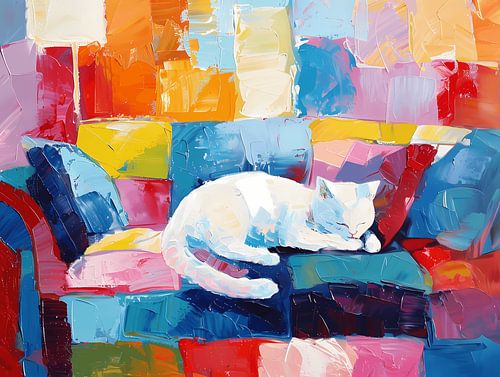 White Cat On The Sofa