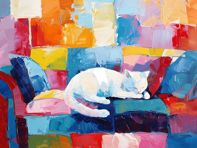 Weiße Katze auf dem Sofa von Littlewhitecat