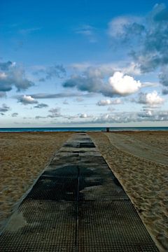 Foto van een pad op het strand. van Therese Brals