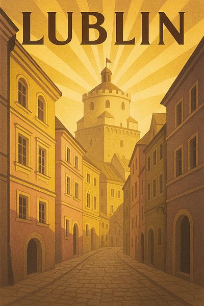 Affiche de la vieille ville de Lublin - Porte de Cracovie &amp;amp ; Tour du château Architecture Art par Travel Shop