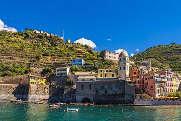 View of Vernazza on the Mediterranean coast in Italy