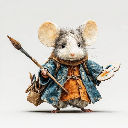 cute mouse as painter dressed up children's room decoration by Margriet Hulsker