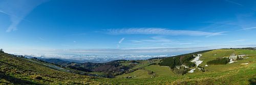 Duitsland, XXL Panorama uitzicht op schauinsland berg in prachtig zwart bos winterstemming