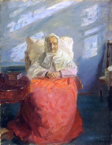 Anna Ancher, mevrouw Ane Brøndum in de blauwe kamer, 1913