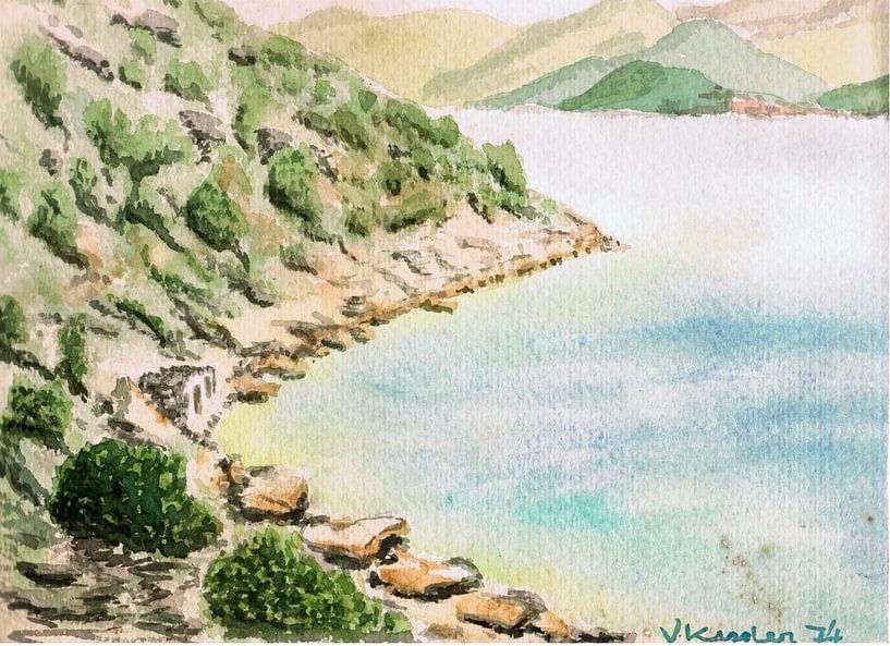 Steinhaus auf Thasopoula - Griechenland - Aquarell gemalt von VK (Veit Kessler) 1974 von ADLER & Co / Caj Kessler
